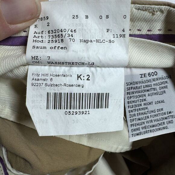 Hiltl Men's Flat Front‎ Stretch Dress Pants Khaki 36x29 German Business - Picture 4 of 9